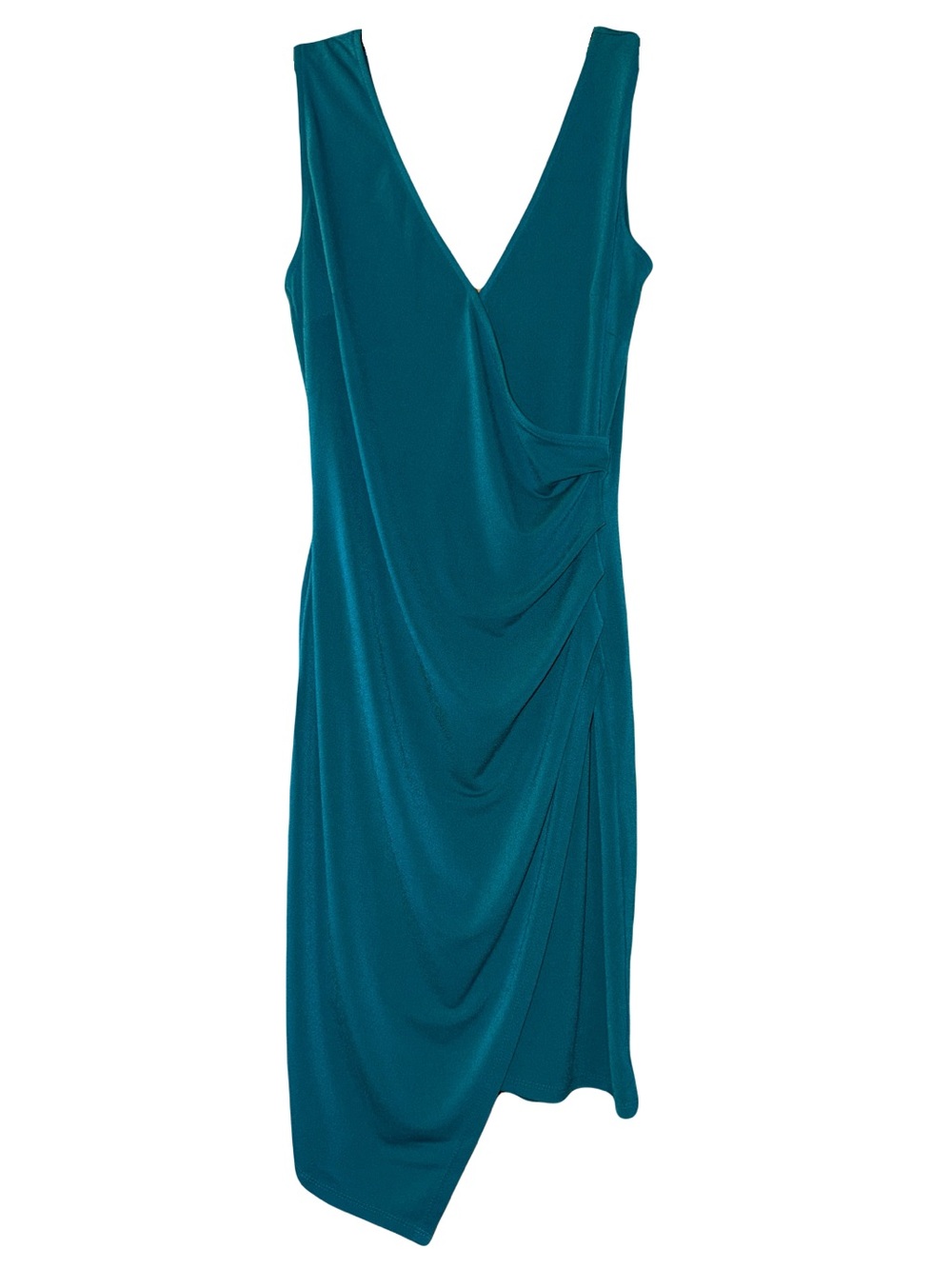 NEW! Teal Draped V-Neck Sleeveless Dress